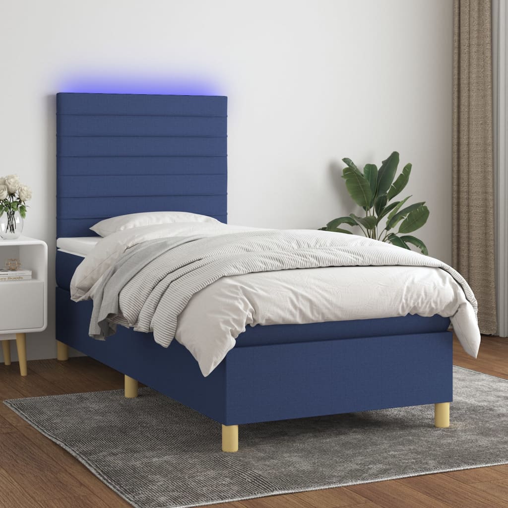 Boxspring met matras en LED stof blauw 80x200 cm – afbeelding 1