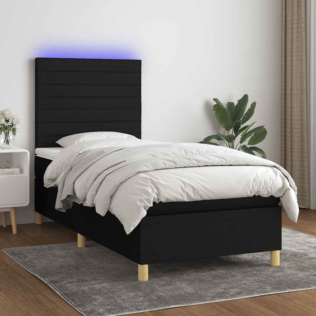 Boxspring met matras en LED stof zwart 90x190 cm – afbeelding 1