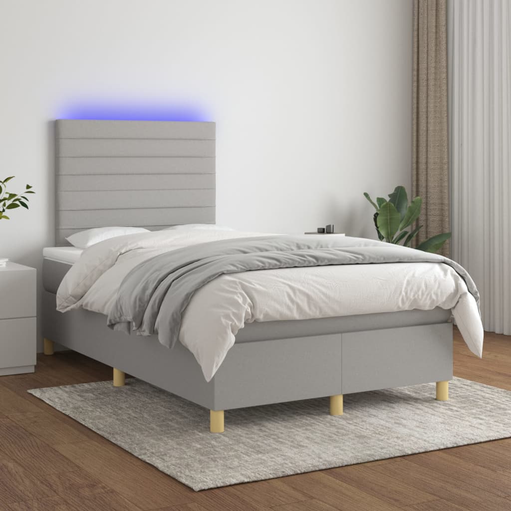 Boxspring met matras en LED stof lichtgrijs 120x200 cm – afbeelding 1