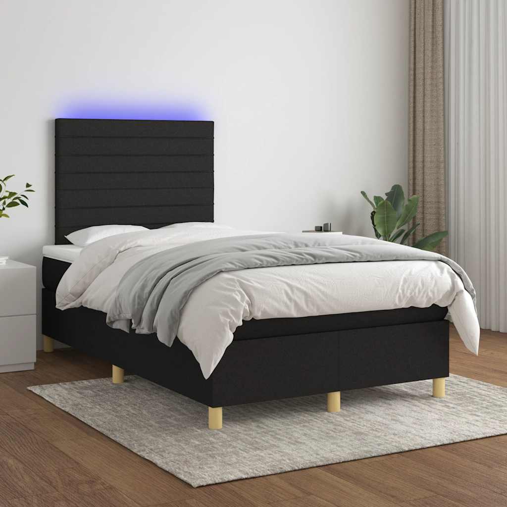 Boxspring met matras en LED stof zwart 120x200 cm – afbeelding 1