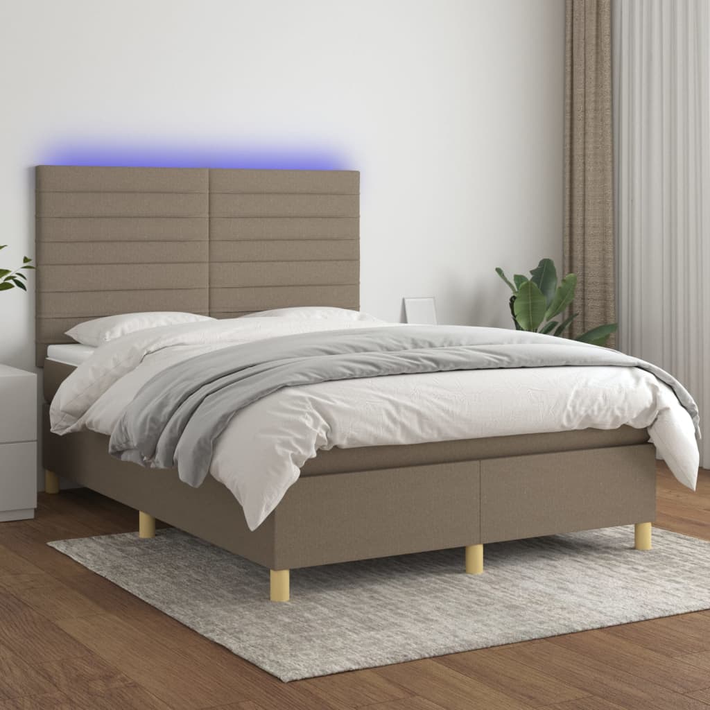 Boxspring met matras en LED stof taupe 140x190 cm – afbeelding 1