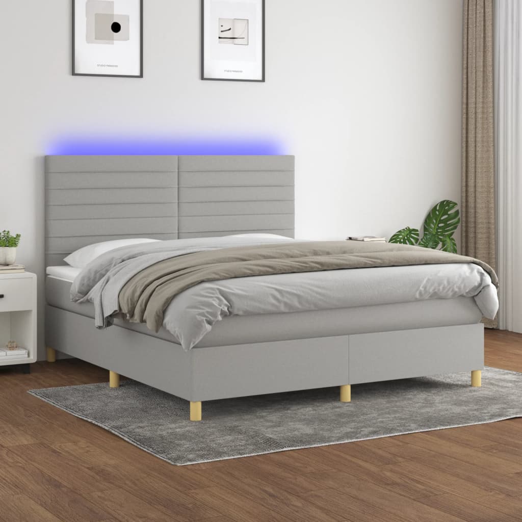 Boxspring met matras en LED stof lichtgrijs 180x200 cm – afbeelding 1