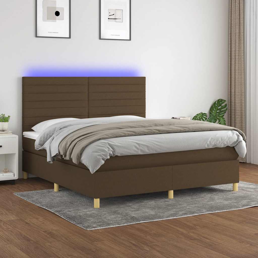 Boxspring met matras en LED stof donkerbruin 180x200 cm – afbeelding 1
