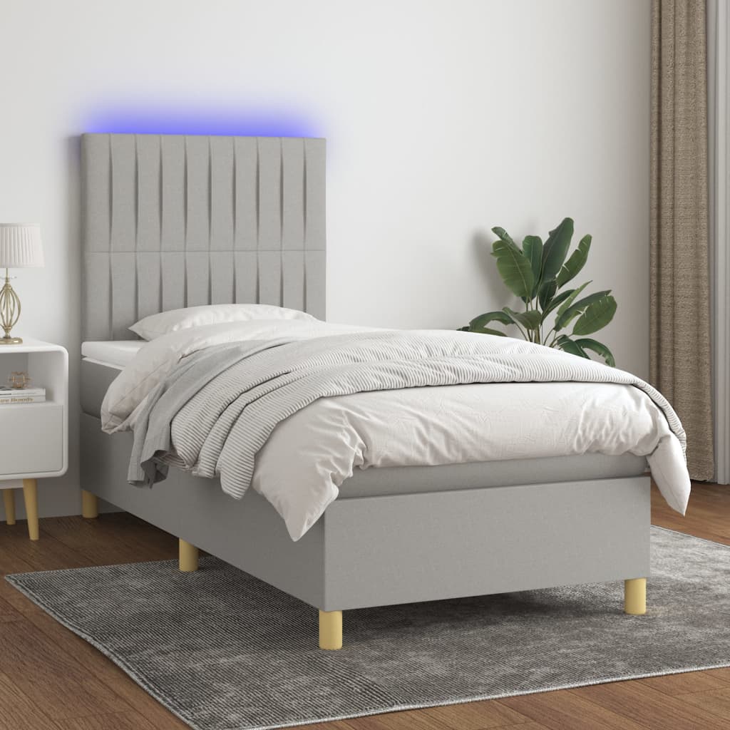 Boxspring met matras en LED stof lichtgrijs 80x200 cm – afbeelding 1