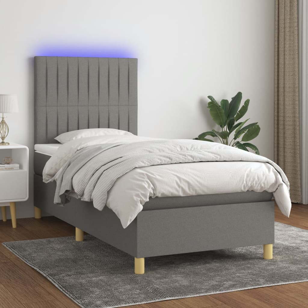 Boxspring met matras en LED stof donkergrijs 80x200 cm – afbeelding 1