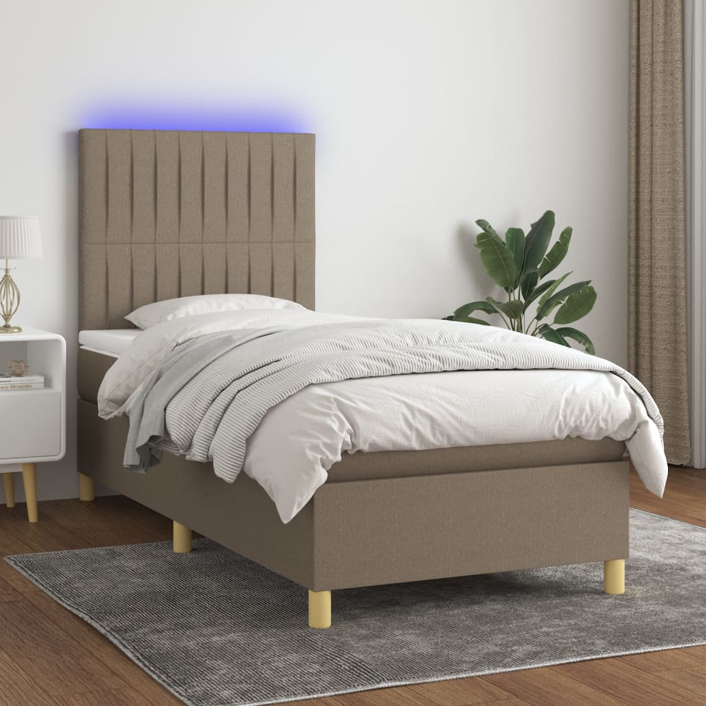 Boxspring met matras en LED stof taupe 80x200 cm – afbeelding 1