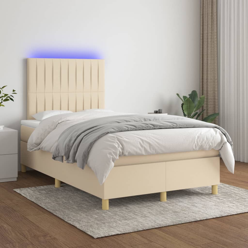 Boxspring met matras en LED stof crèmekleurig 120x200 cm – afbeelding 1