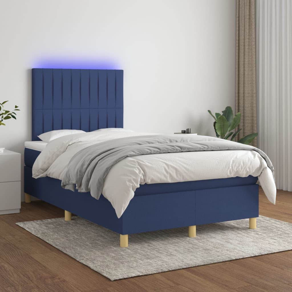 Boxspring met matras en LED stof blauw 120x200 cm – afbeelding 1