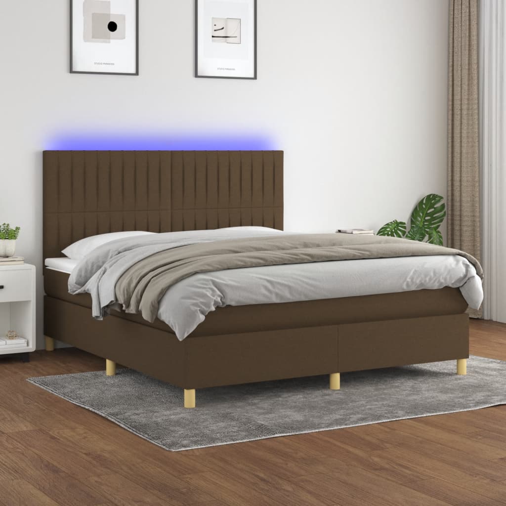Boxspring met matras en LED stof donkerbruin 160x200 cm – afbeelding 1