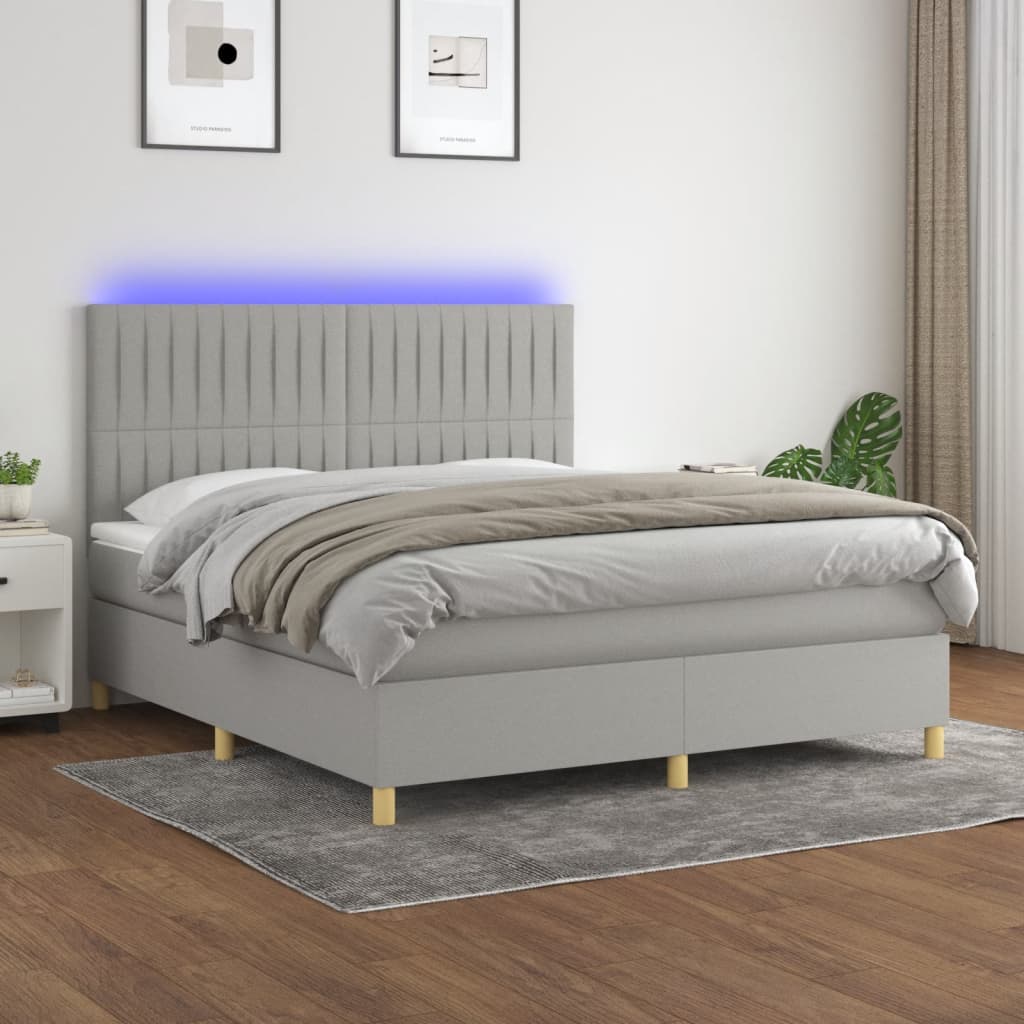 Boxspring met matras en LED stof lichtgrijs 180x200 cm – afbeelding 1