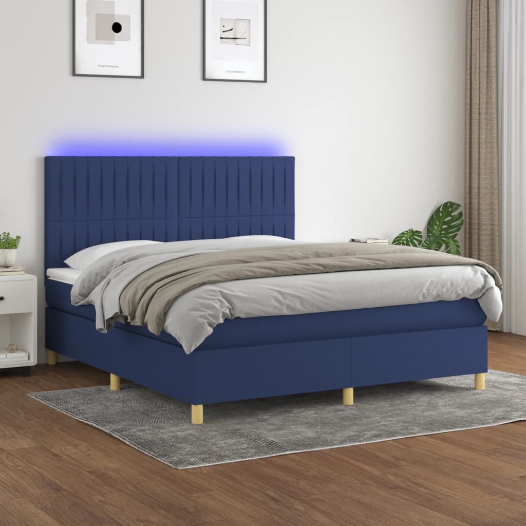 Boxspring met matras en LED stof blauw 180x200 cm – afbeelding 1