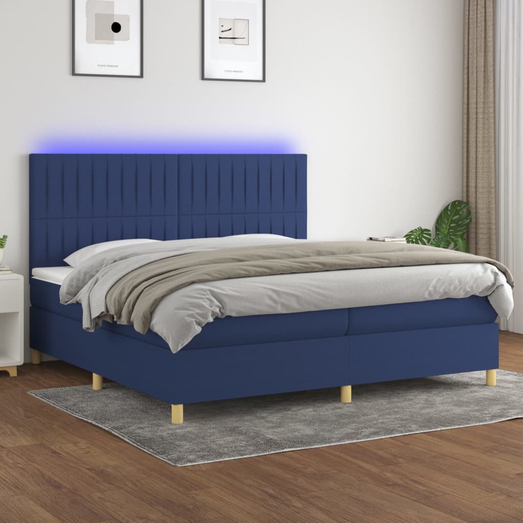 Boxspring met matras en LED stof blauw 200x200 cm – afbeelding 1