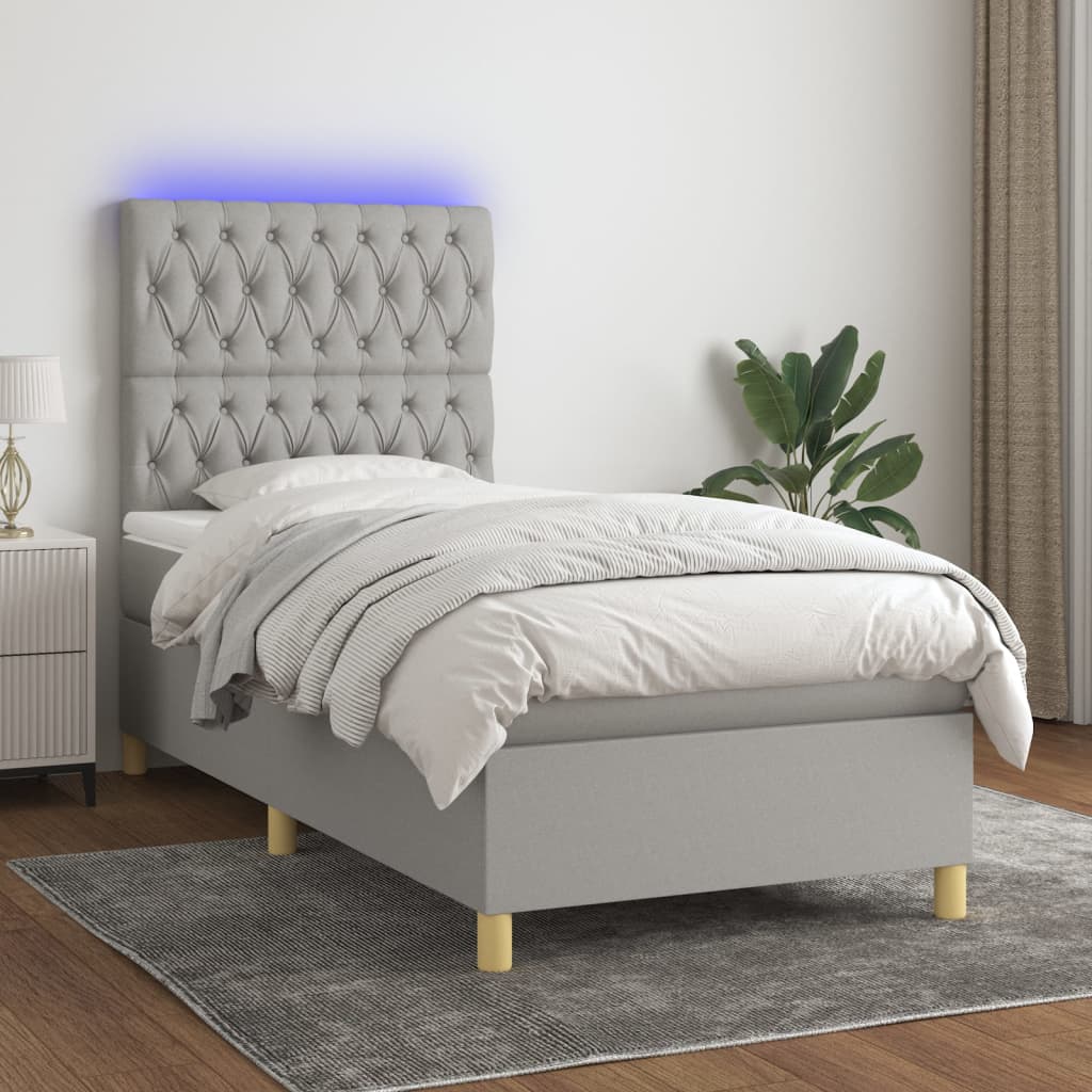 Boxspring met matras en LED stof lichtgrijs 80x200 cm – afbeelding 1