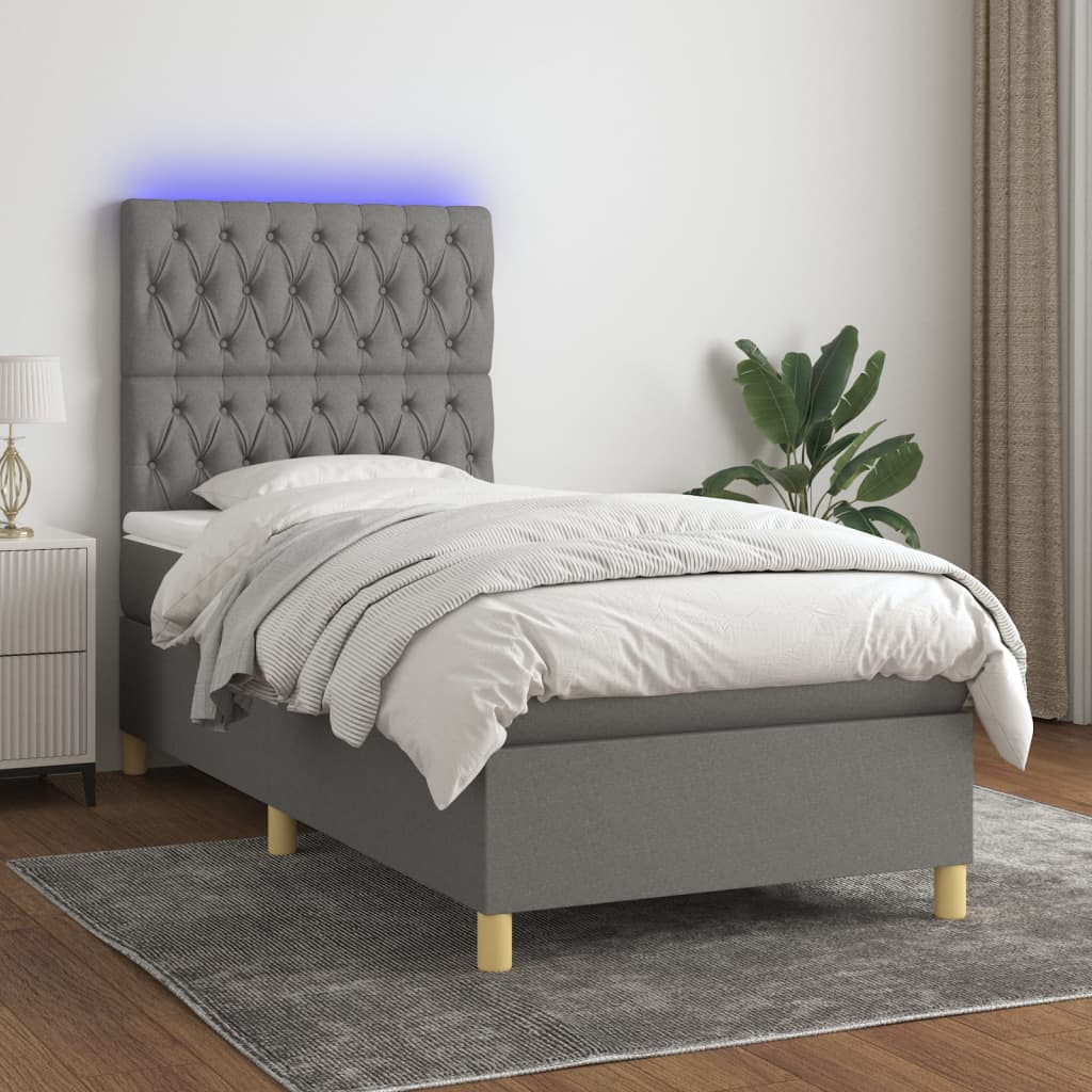 Boxspring met matras en LED stof donkergrijs 80x200 cm – afbeelding 1