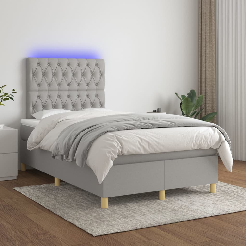 Boxspring met matras en LED stof lichtgrijs 120x200 cm – afbeelding 1