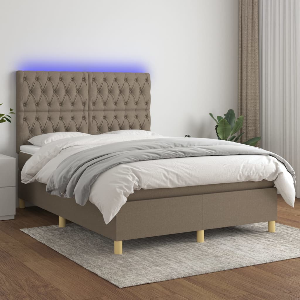 Boxspring met matras en LED stof taupe 140x190 cm – afbeelding 1