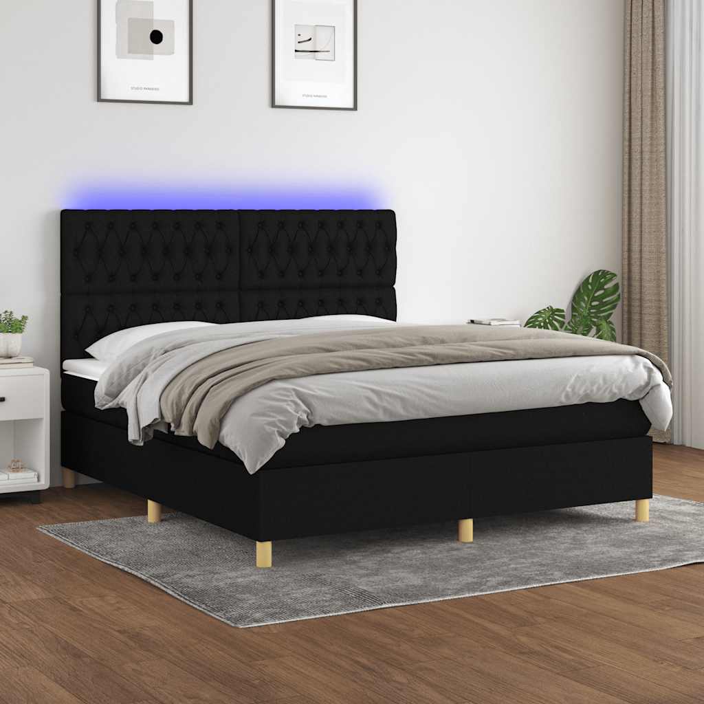 Boxspring met matras en LED stof zwart 180x200 cm – afbeelding 1