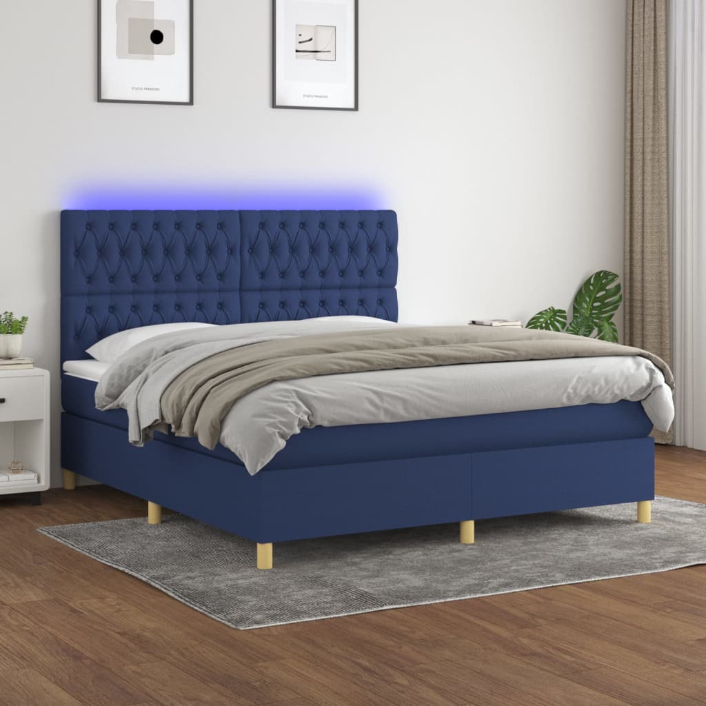 Boxspring met matras en LED stof blauw 180x200 cm – afbeelding 1