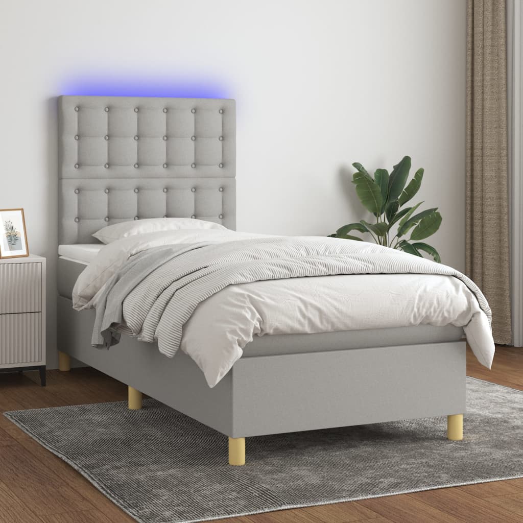 Boxspring met matras en LED stof lichtgrijs 80x200 cm – afbeelding 1