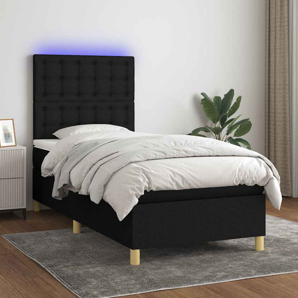 Boxspring met matras en LED stof zwart 100x200 cm – afbeelding 1
