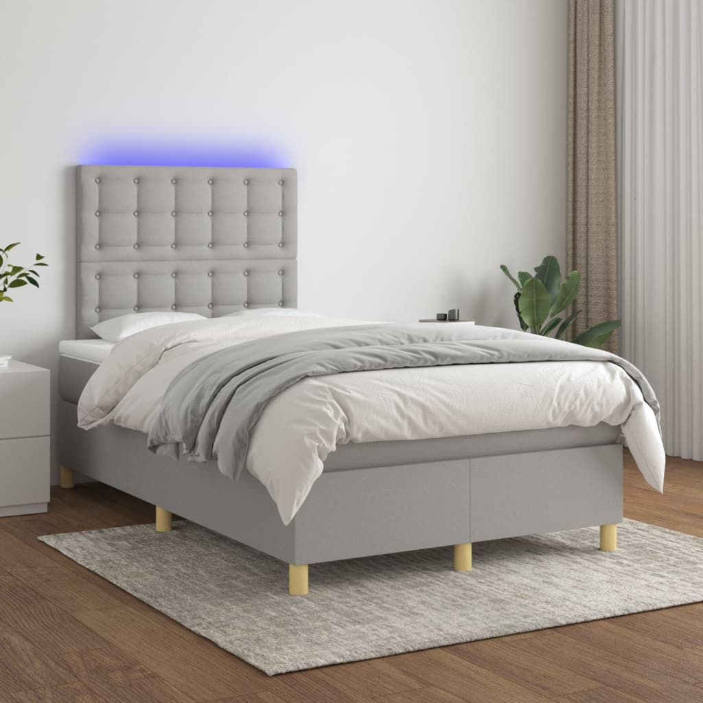 Boxspring met matras en LED stof lichtgrijs 120x200 cm – afbeelding 1