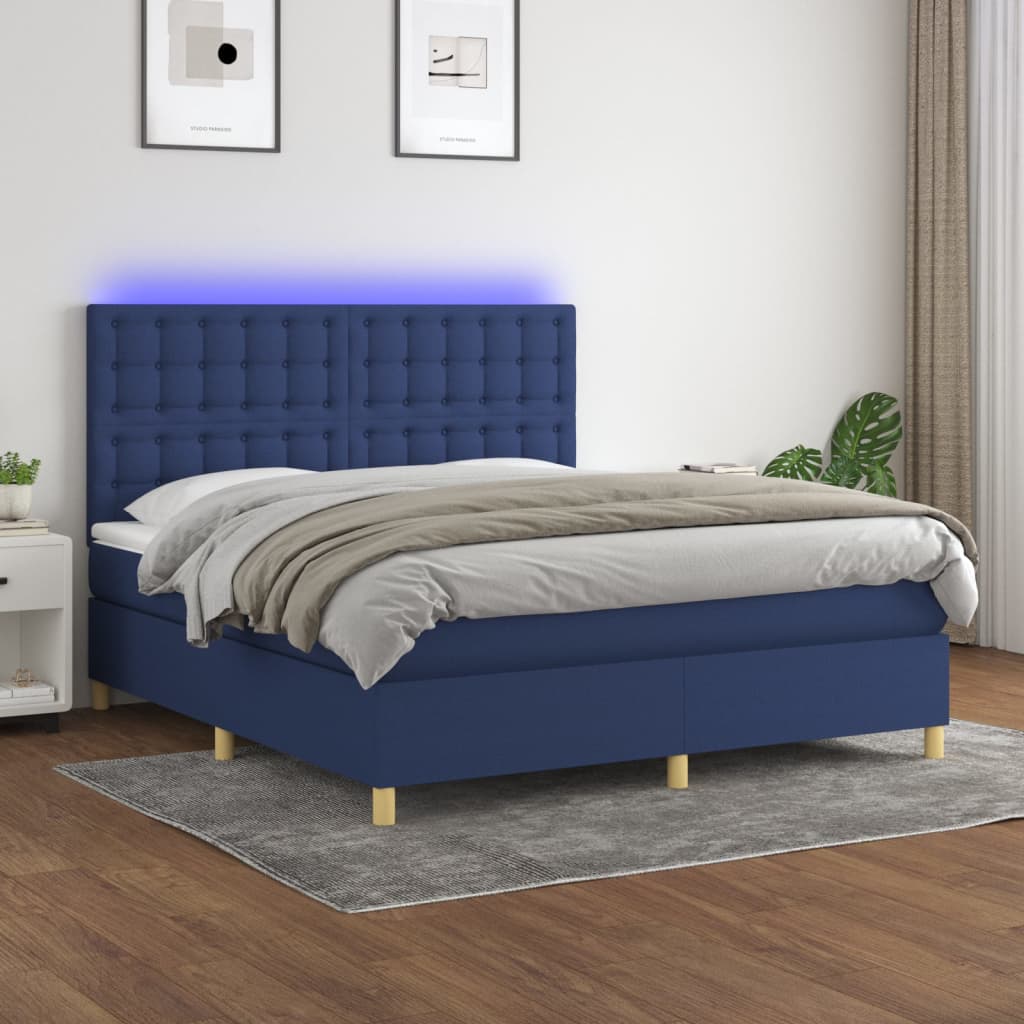 Boxspring met matras en LED stof blauw 180x200 cm – afbeelding 1