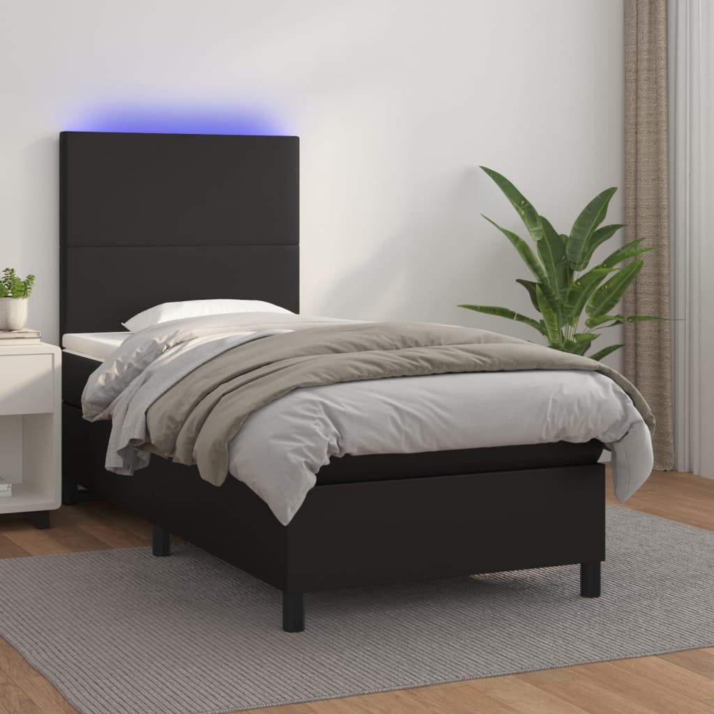 Boxspring met matras en LED kunstleer zwart 80x200 cm – afbeelding 1