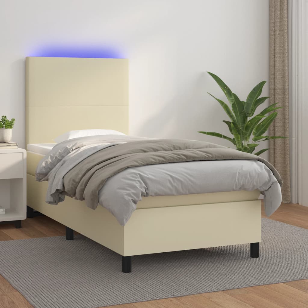 Boxspring met matras en LED kunstleer crèmekleurig 80x200 cm – afbeelding 1