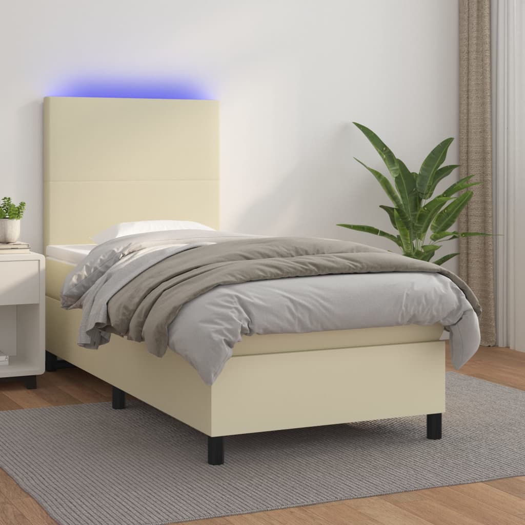 Boxspring met matras en LED kunstleer crèmekleurig 90x200 cm – afbeelding 1