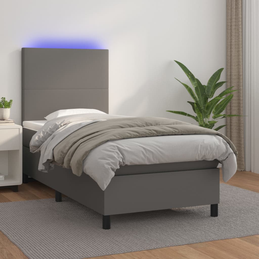 Boxspring met matras en LED kunstleer grijs 100x200 cm