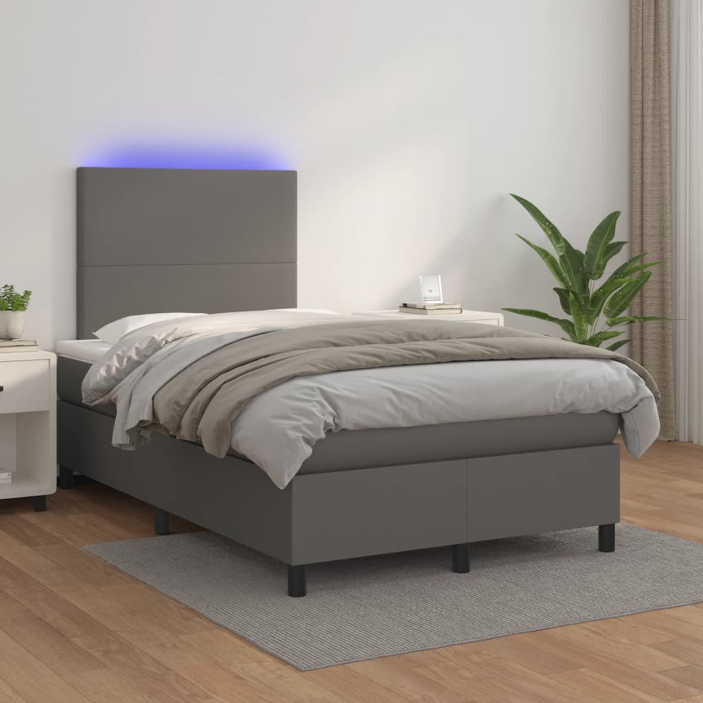 Boxspring met matras en LED kunstleer grijs 120x200 cm – afbeelding 1