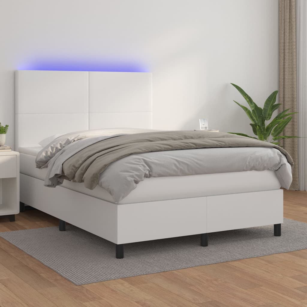 Boxspring met matras en LED kunstleer zwart 140x190 cm – afbeelding 1