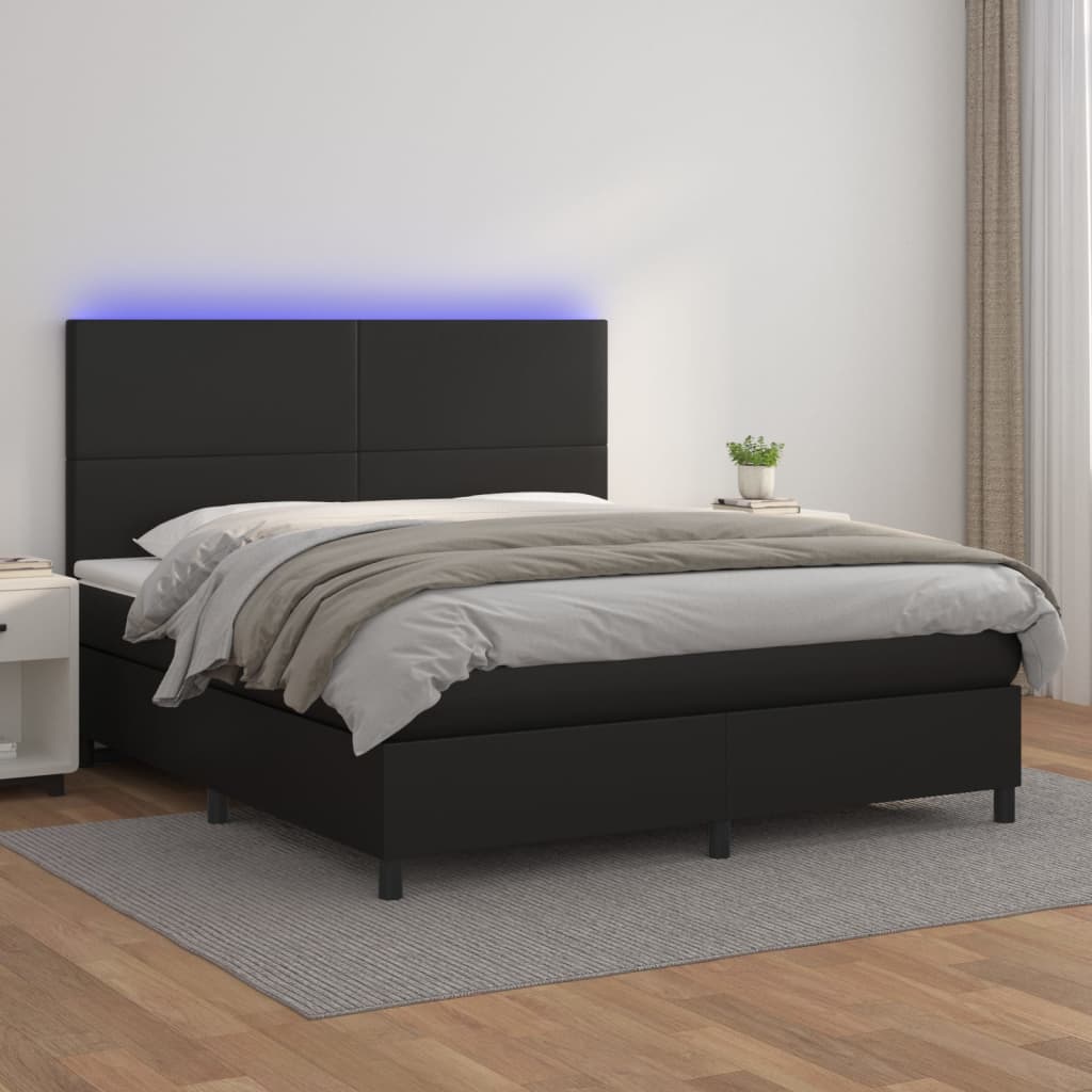 Boxspring met matras en LED kunstleer zwart 160x200 cm – afbeelding 1