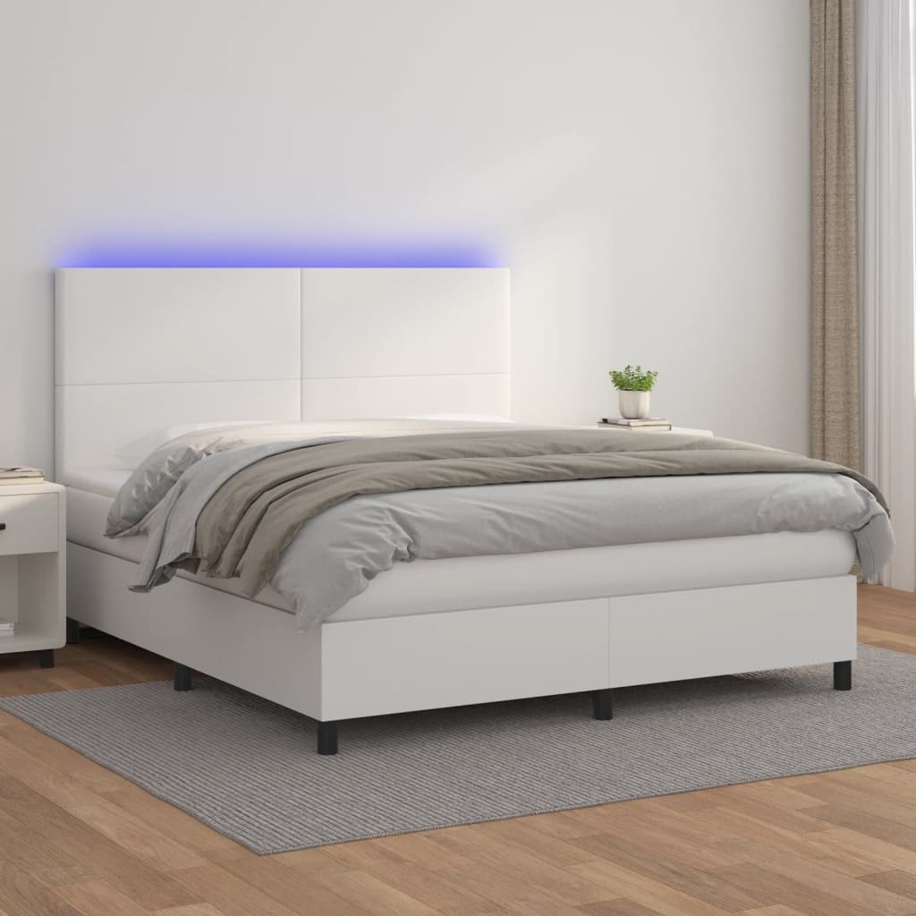 Boxspring met matras en LED kunstleer wit 180x200 cm – afbeelding 1