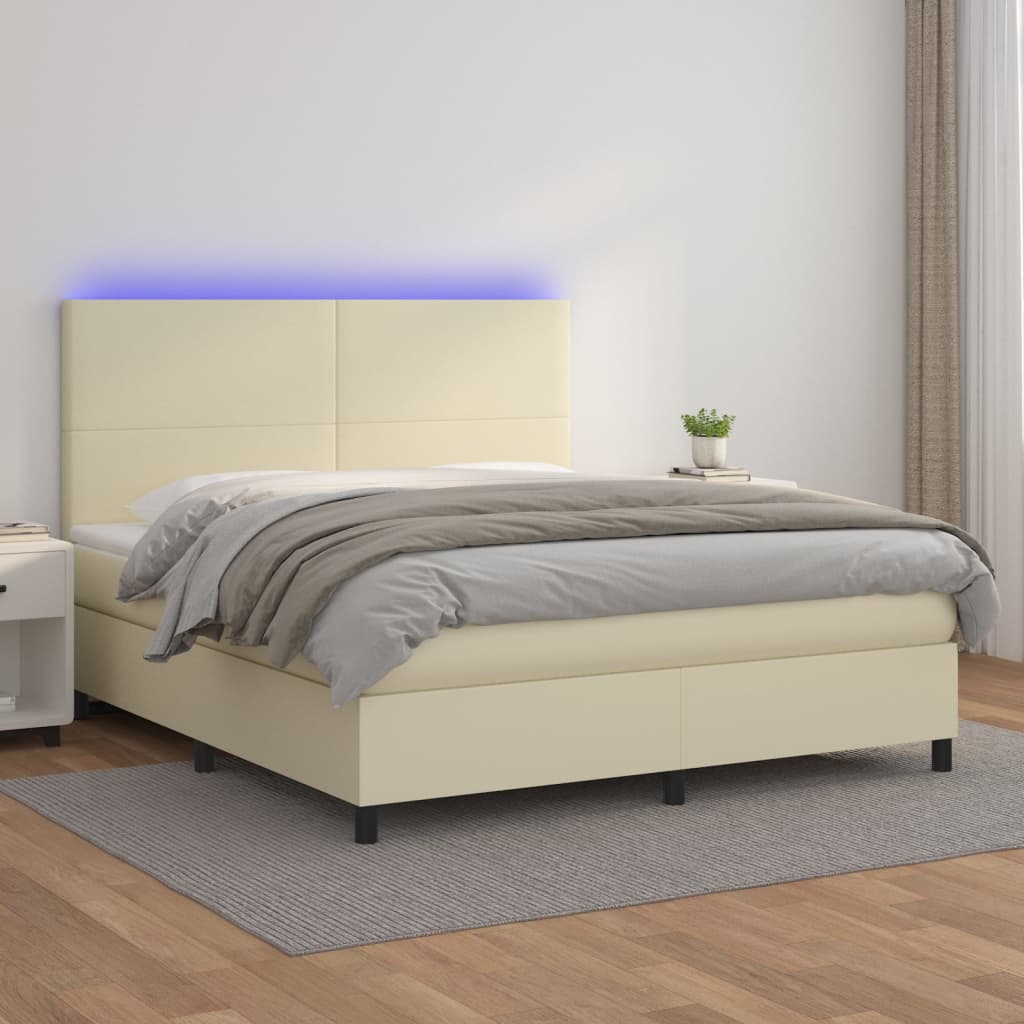 Boxspring met matras en LED kunstleer crèmekleurig 180x200 cm – afbeelding 1