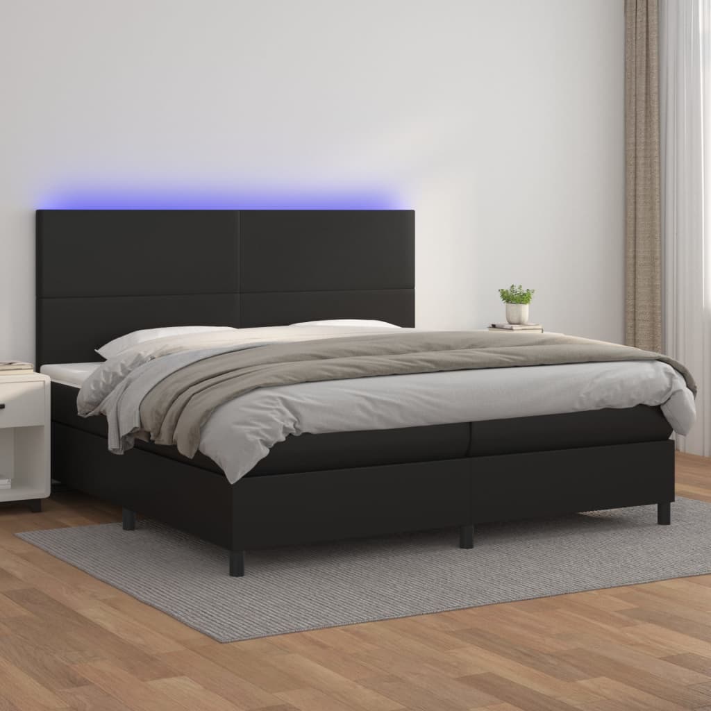 Boxspring met matras en LED kunstleer zwart 200x200 cm – afbeelding 1