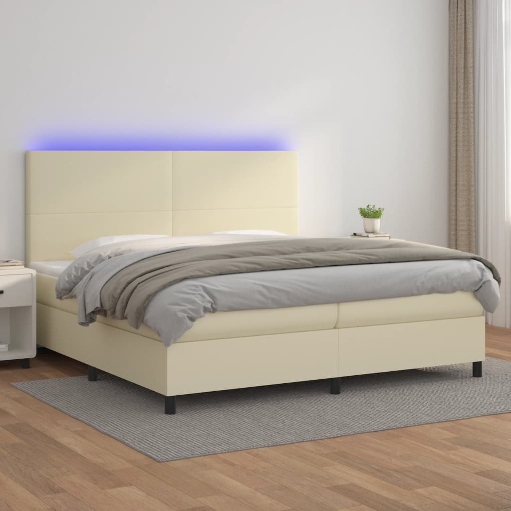 Boxspring met matras en LED kunstleer crèmekleurig 200x200 cm – afbeelding 1