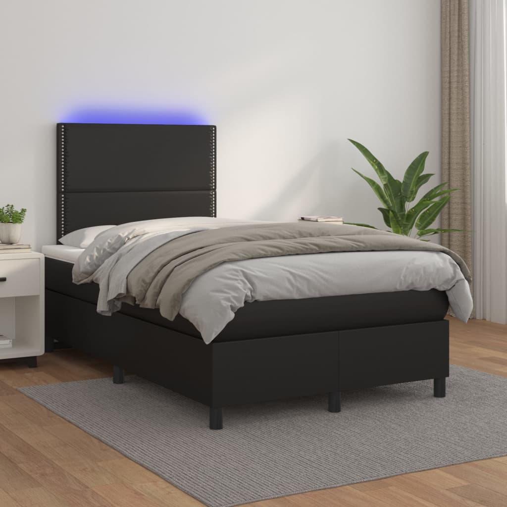 Boxspring met matras en LED kunstleer zwart 120x200 cm – afbeelding 1