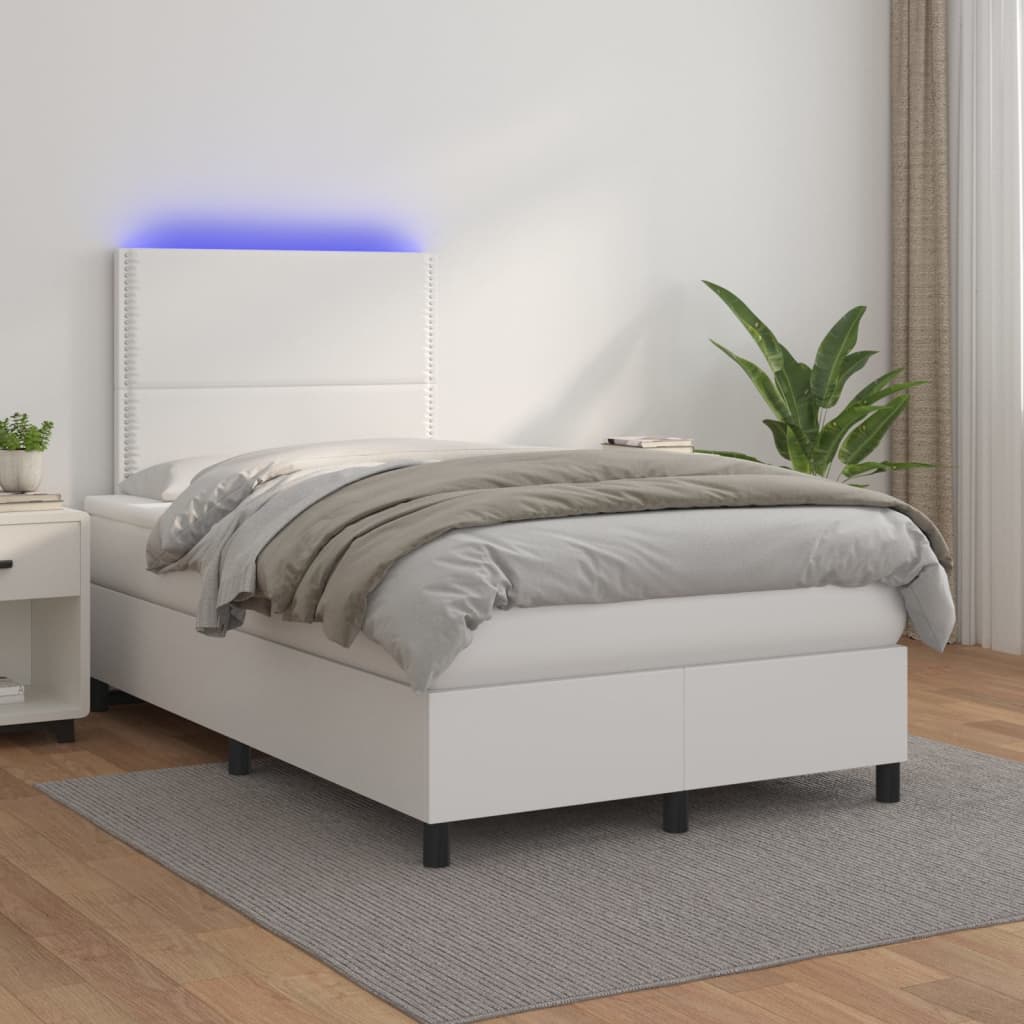 Boxspring met matras en LED kunstleer wit 120x200 cm – afbeelding 1