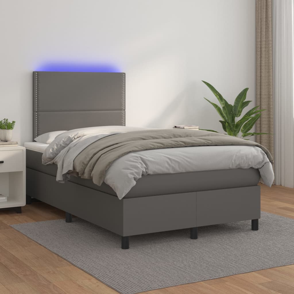 Boxspring met matras en LED kunstleer grijs 120x200 cm – afbeelding 1