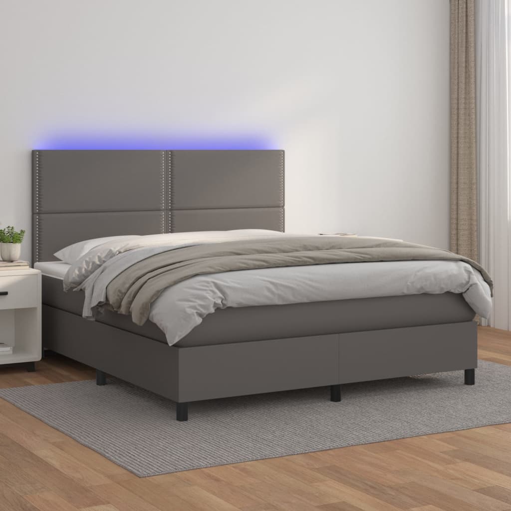 Boxspring met matras en LED kunstleer grijs 140x190 cm – afbeelding 1