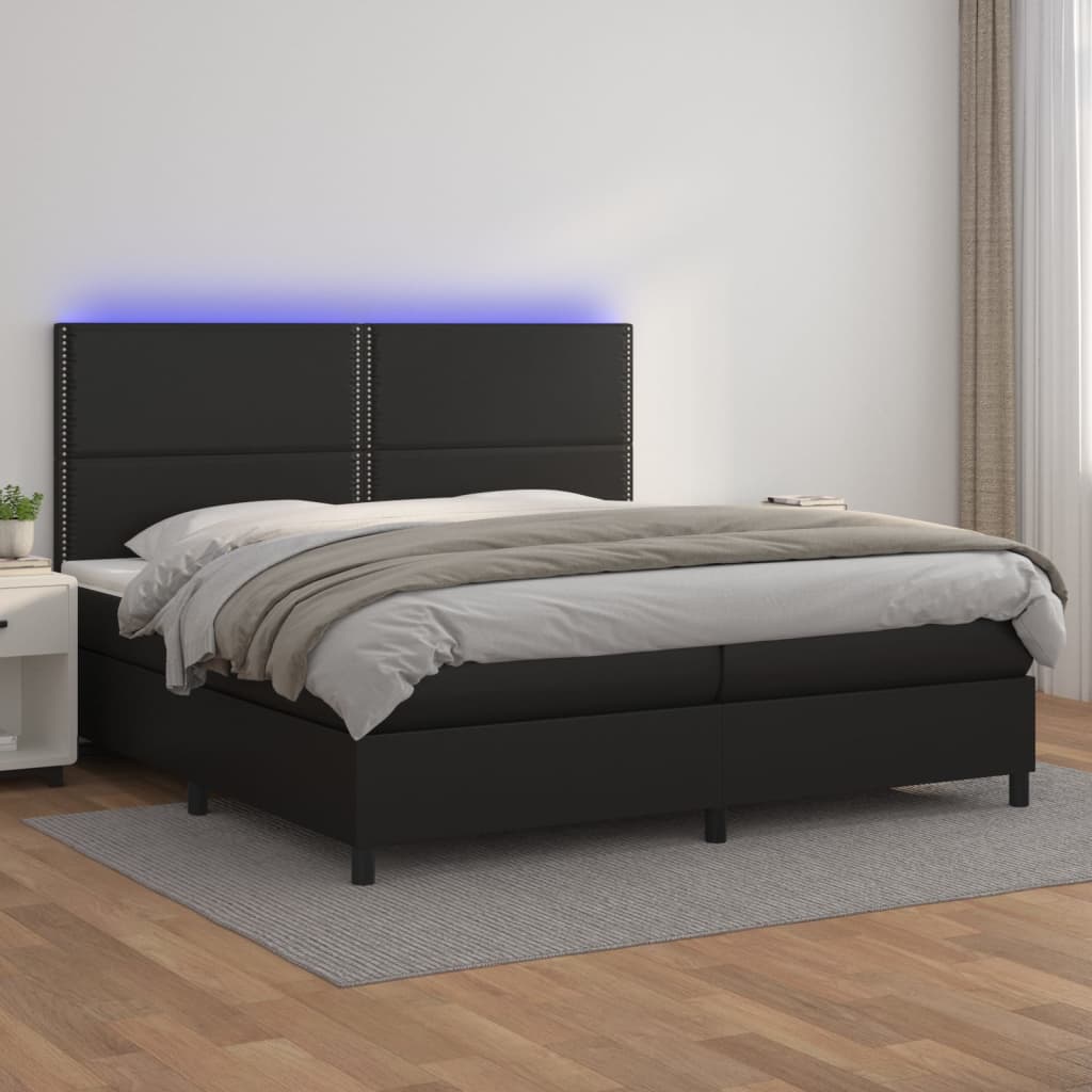 Boxspring met matras en LED kunstleer zwart 200x200 cm – afbeelding 1