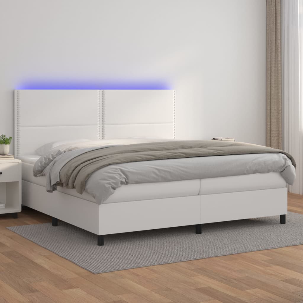 Boxspring met matras en LED kunstleer wit 200x200 cm – afbeelding 1