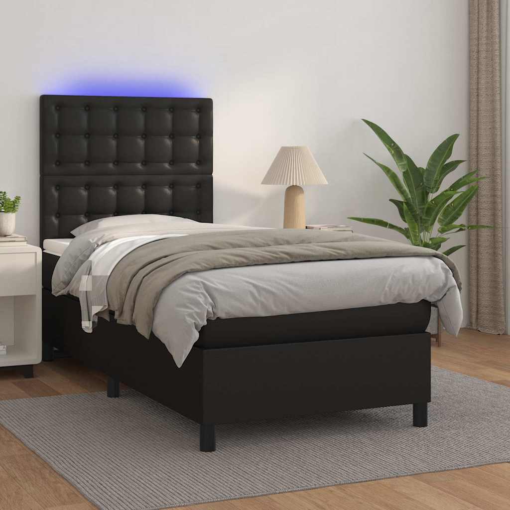Boxspring met matras en LED kunstleer zwart 80x200 cm – afbeelding 1