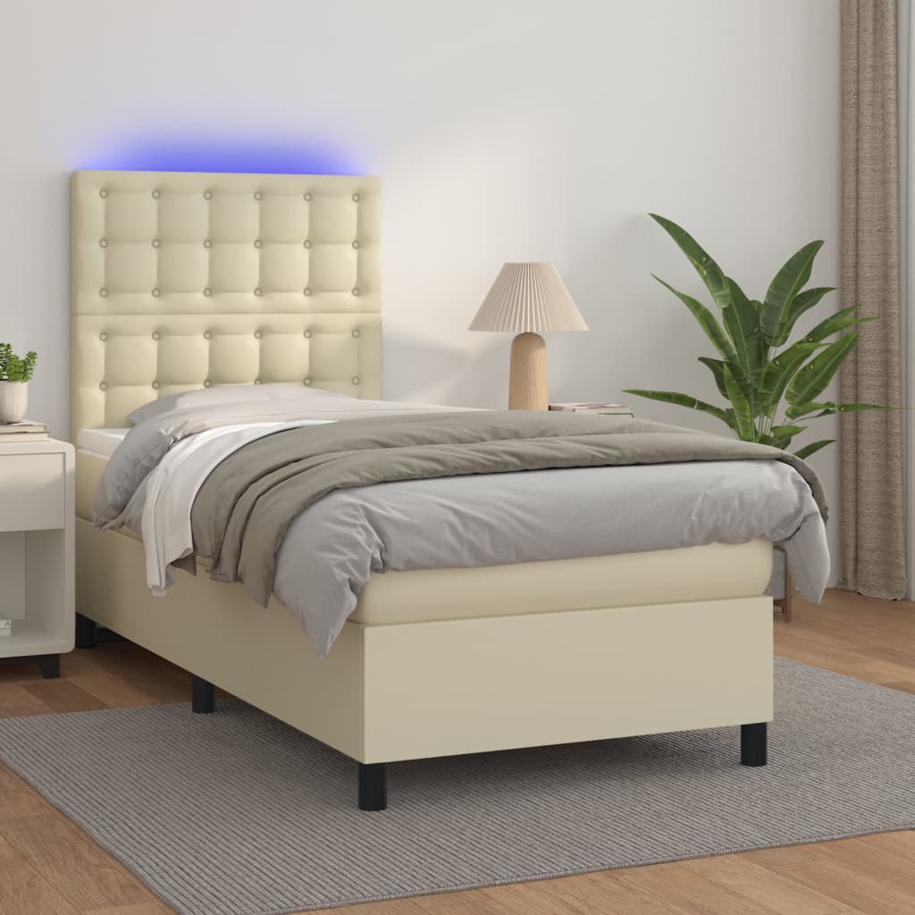 Boxspring met matras en LED kunstleer crèmekleurig 80x200 cm – afbeelding 1