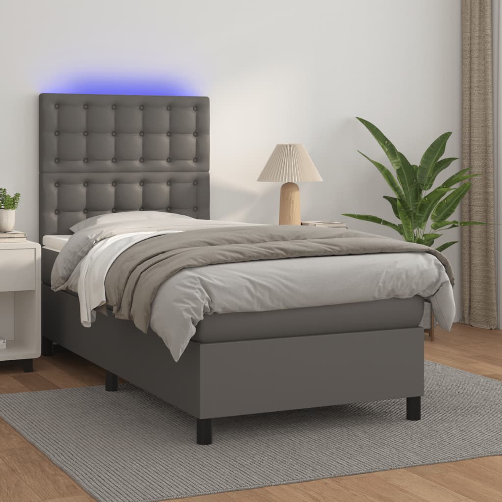 Boxspring met matras en LED kunstleer grijs 90x200 cm
