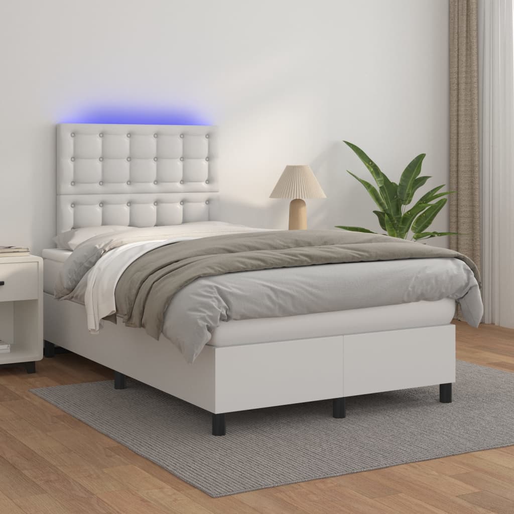 Boxspring met matras en LED kunstleer wit 120x200 cm – afbeelding 1