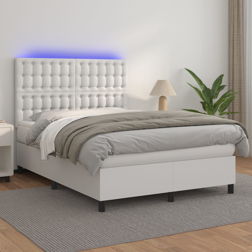 Boxspring met matras en LED kunstleer zwart 140x190 cm – afbeelding 1