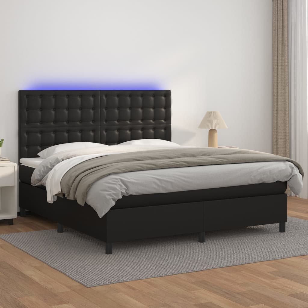 Boxspring met matras en LED kunstleer zwart 160x200 cm – afbeelding 1
