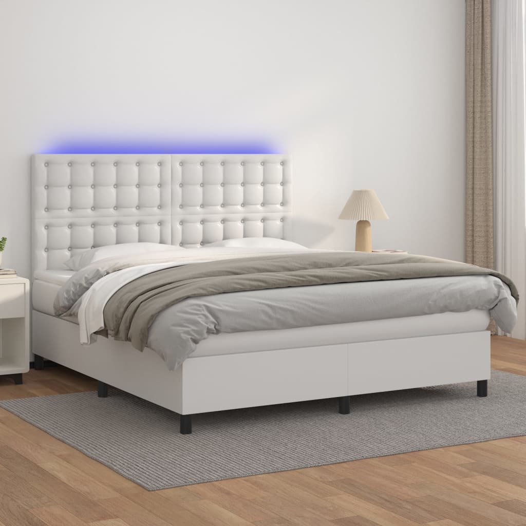 Boxspring met matras en LED kunstleer wit 160x200 cm – afbeelding 1